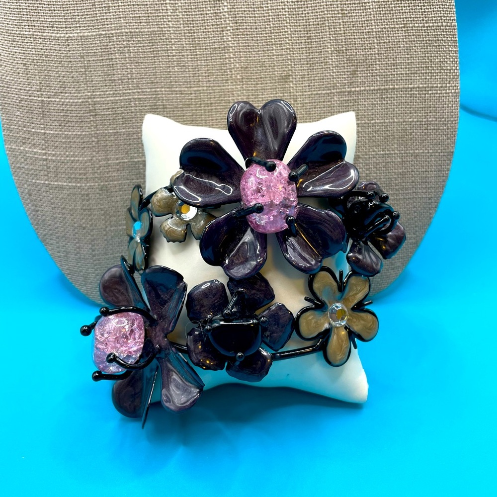 Black Enameled Flower Cuff